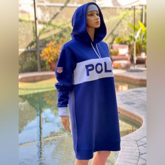 Polo Ralph Lauren Women Polo Logo Colorblock Fleece Hoodie Dress - Picture 1 of 8